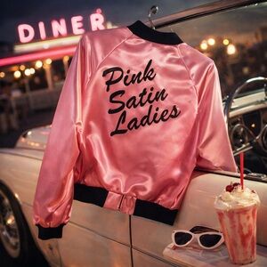 Charades Pink Ladies Satin Jacket (Grease) Adult M